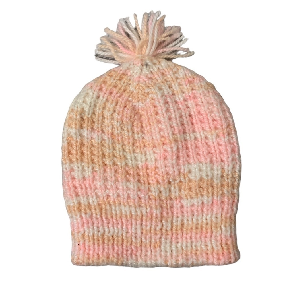handmade pink white crocheted beanie for kids multicolored beanie